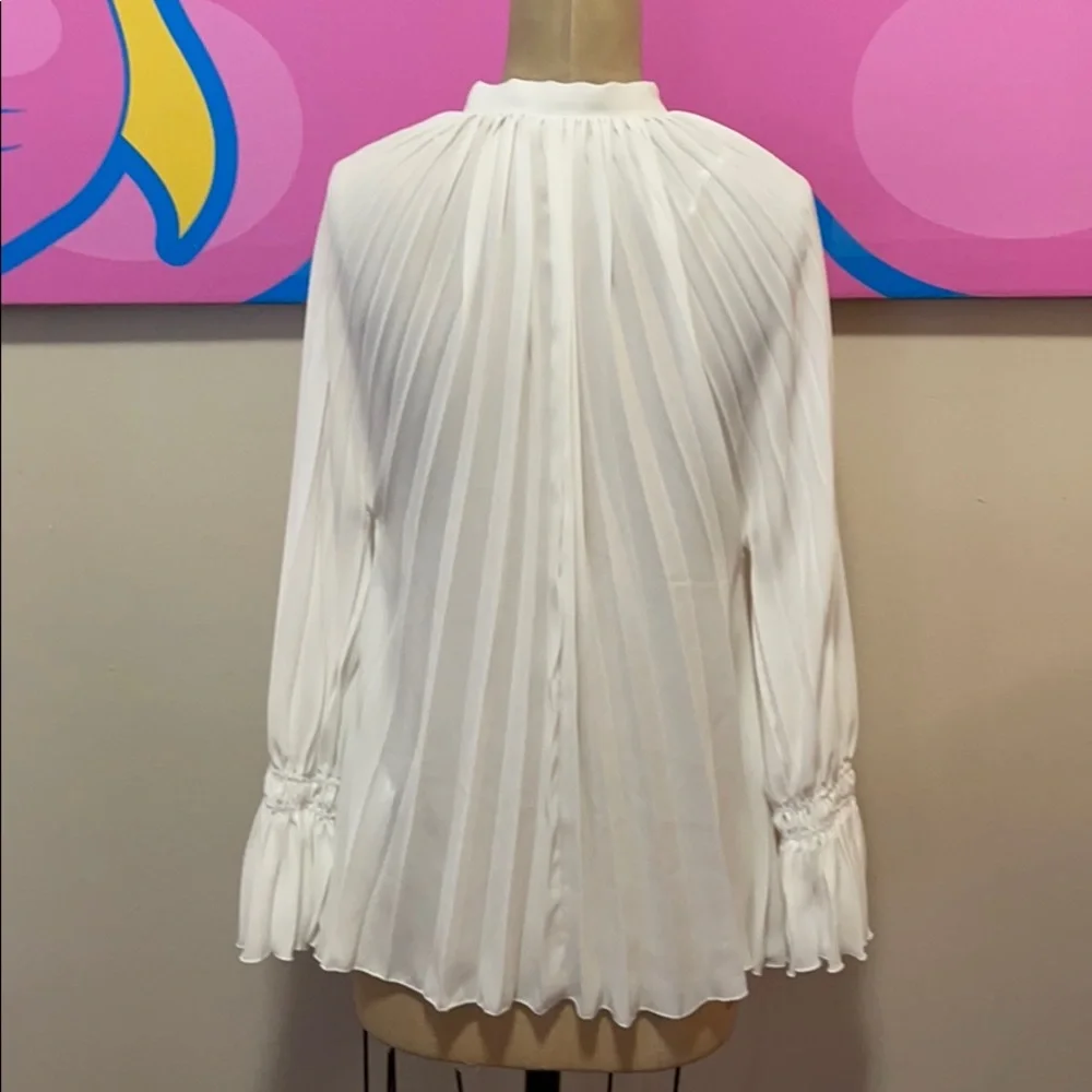Zara White Pleated Ruffle Sleeve Blouse NWT_6